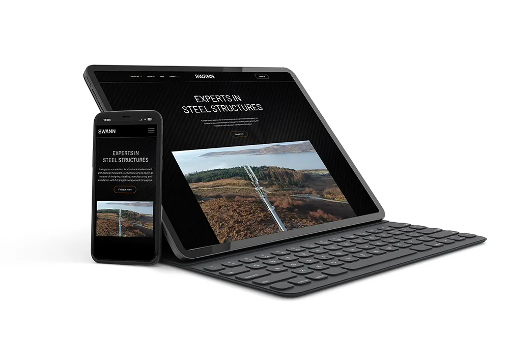 Swann Engineering website shown on a tablet and phone